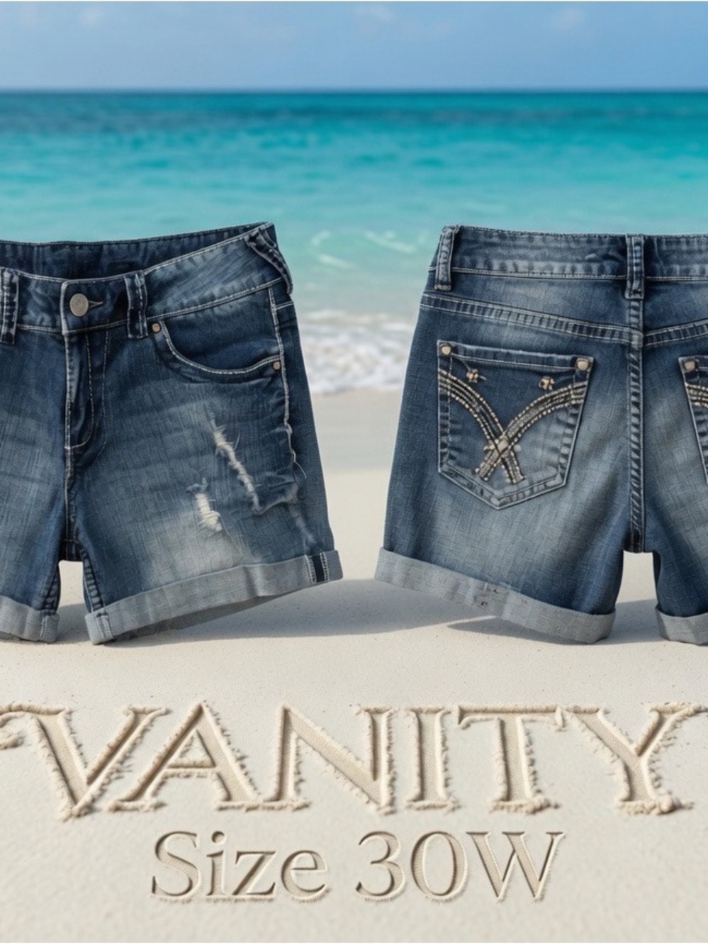 Vanity Women's Distressed Cuffed Jean Shorts - Dark Blue